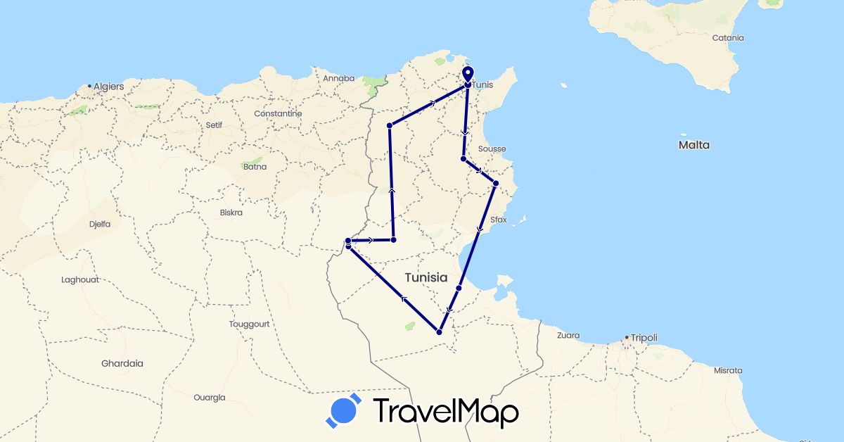 TravelMap itinerary: driving in Tunisia (Africa)